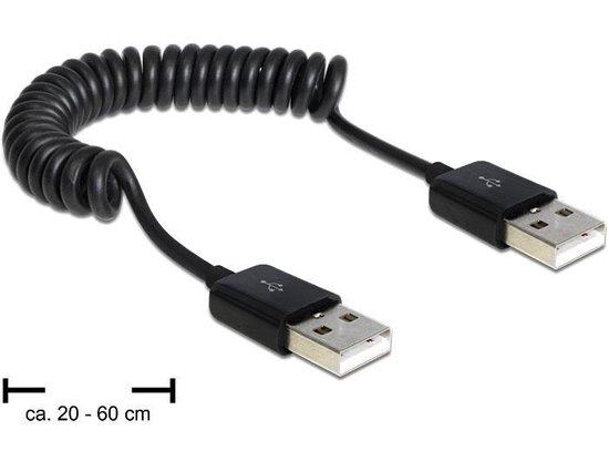 DeLOCK USB 2.0 Aansluitkabel [1x USB-A 2.0 stekker - 1x USB-A 2.0 stekker] 0.60 m Spiraalkabel - Zwart