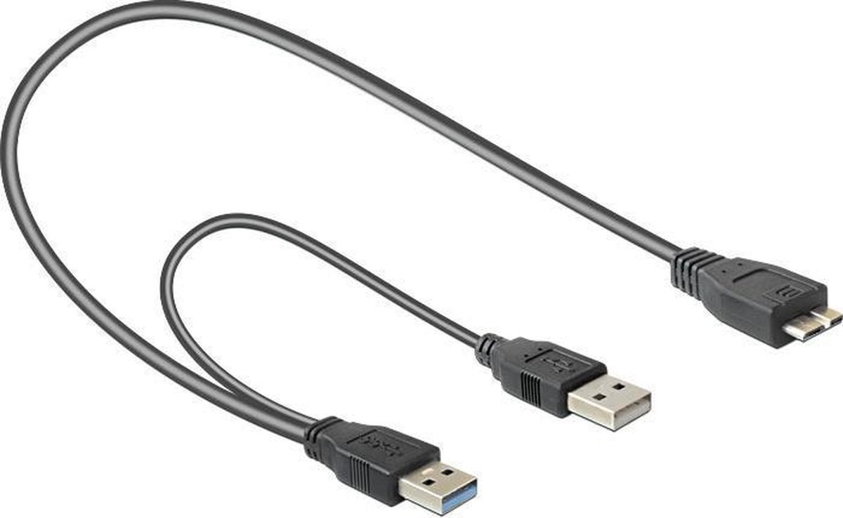 DeLOCK USB 3.0 Y-kabel [2x USB 3.0 stekker A - 1x Micro-USB 3.0 B stekker] 20.00 cm UL gecertificeerd - Zwart