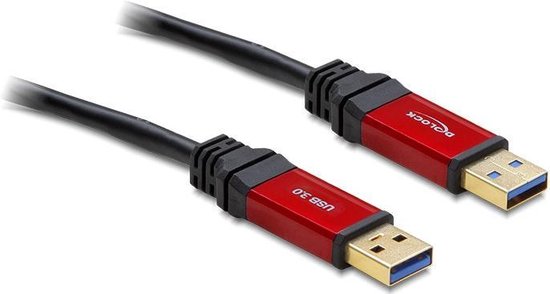 DeLOCK USB 3.0 Aansluitkabel [1x USB 3.0 stekker A - 1x USB 3.0 stekker A] 5.00 m Rood, Vergulde steekcontacten, UL gecertificeerd - Zwart