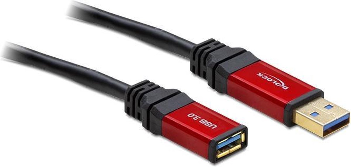 DeLOCK USB 3.0 Verlengkabel [1x USB 3.0 stekker A - 1x USB 3.0 bus A] 2.00 m Rood, Vergulde steekcontacten, UL gecertificeerd - Zwart