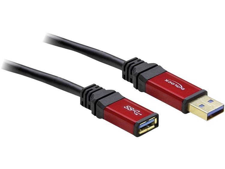 DeLOCK USB 3.0 Verlengkabel [1x USB 3.0 stekker A - 1x USB 3.0 bus A] 5.00 m Rood, Vergulde steekcontacten, UL gecertificeerd - Zwart