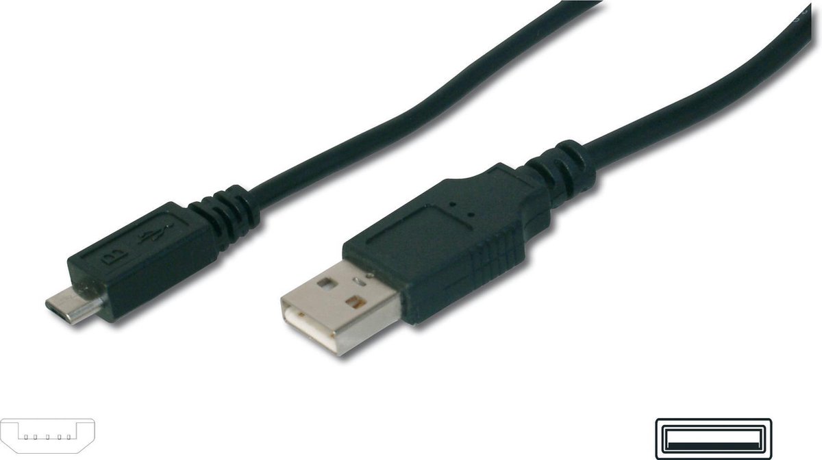 Digitus USB 2.0 Aansluitkabel [1x USB-A 2.0 stekker - 1x Micro-USB 2.0 B stekker] 1.00 m - Zwart