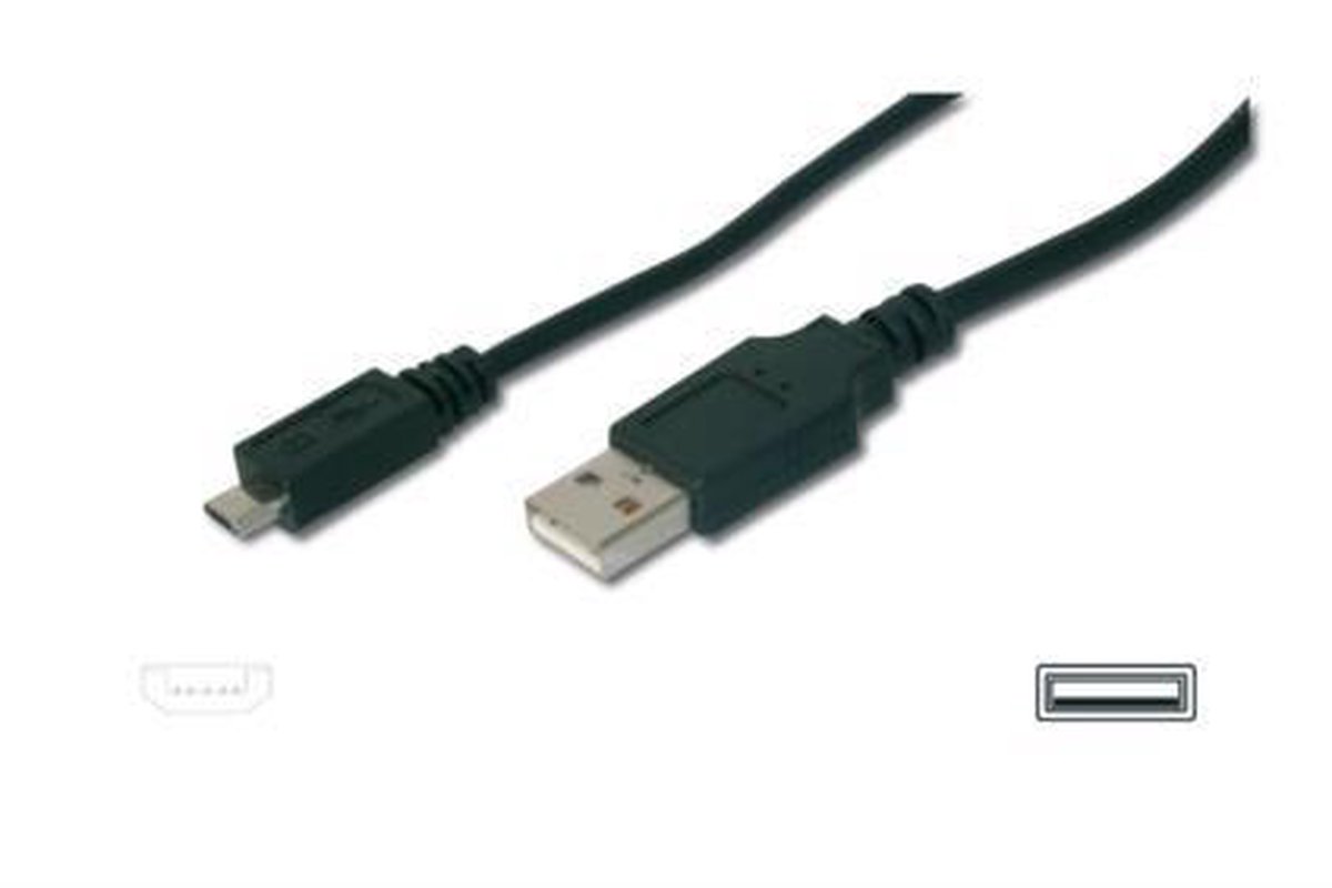 Digitus USB 2.0 Aansluitkabel [1x USB-A 2.0 stekker - 1x Micro-USB 2.0 B stekker] 1.80 m - Zwart