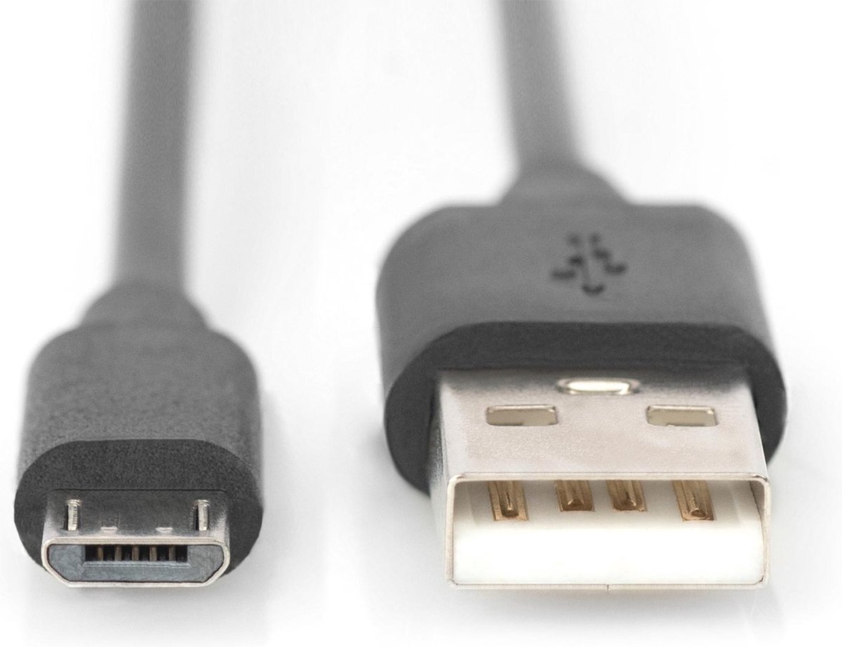 Digitus USB 2.0 Aansluitkabel [1x USB-A 2.0 stekker - 1x Micro-USB 2.0 B stekker] 1.80 m - Zwart