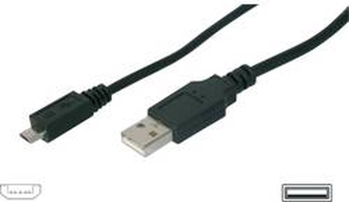 Digitus USB 2.0 Aansluitkabel [1x USB-A 2.0 stekker - 1x Micro-USB 2.0 B stekker] 1.80 m - Zwart