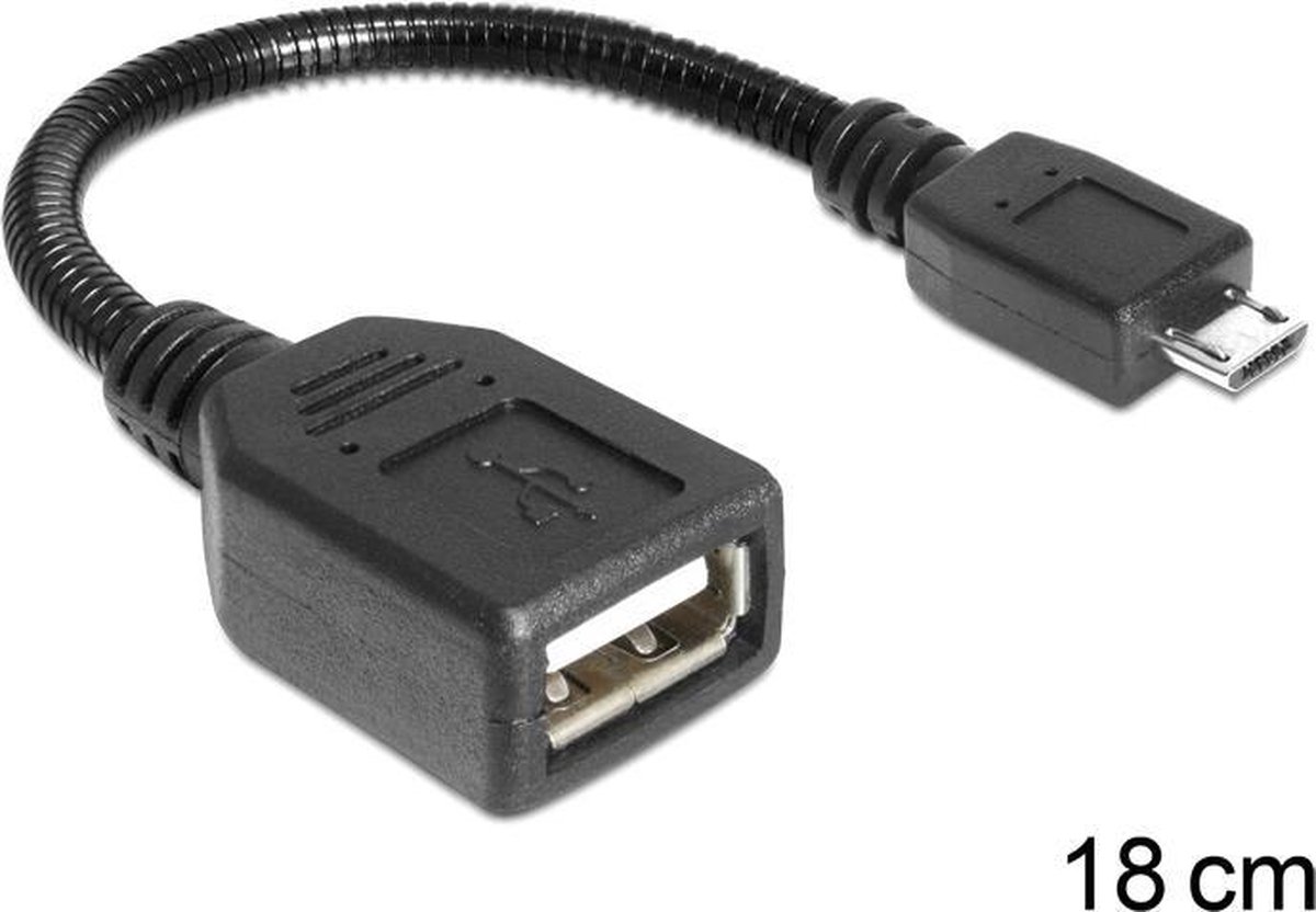 DeLOCK USB 2.0 Aansluitkabel [1x Micro-USB 2.0 B stekker - 1x USB 2.0 bus A] 15.00 cm Met OTG-functie - Zwart