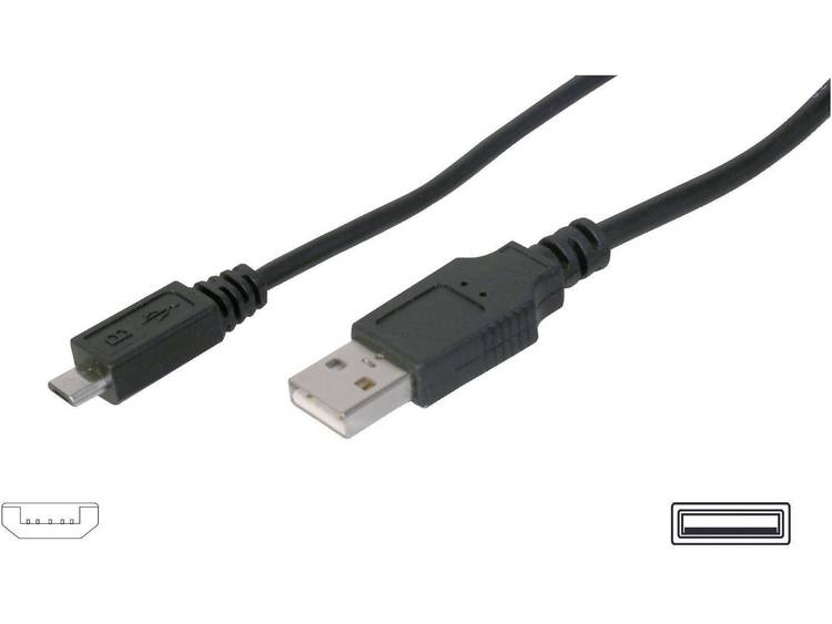 Digitus USB 2.0 Aansluitkabel [1x USB-A 2.0 stekker - 1x Micro-USB 2.0 B stekker] 1.80 m - Zwart