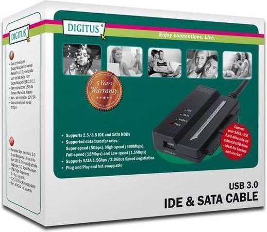 Digitus USB 3.0 Aansluitkabel [1x USB 3.0 stekker A - 1x SATA-combi-bus 15+7-polig, IDE bus 40-polig, IDE bus 44-polig] 0.50 m - Zwart