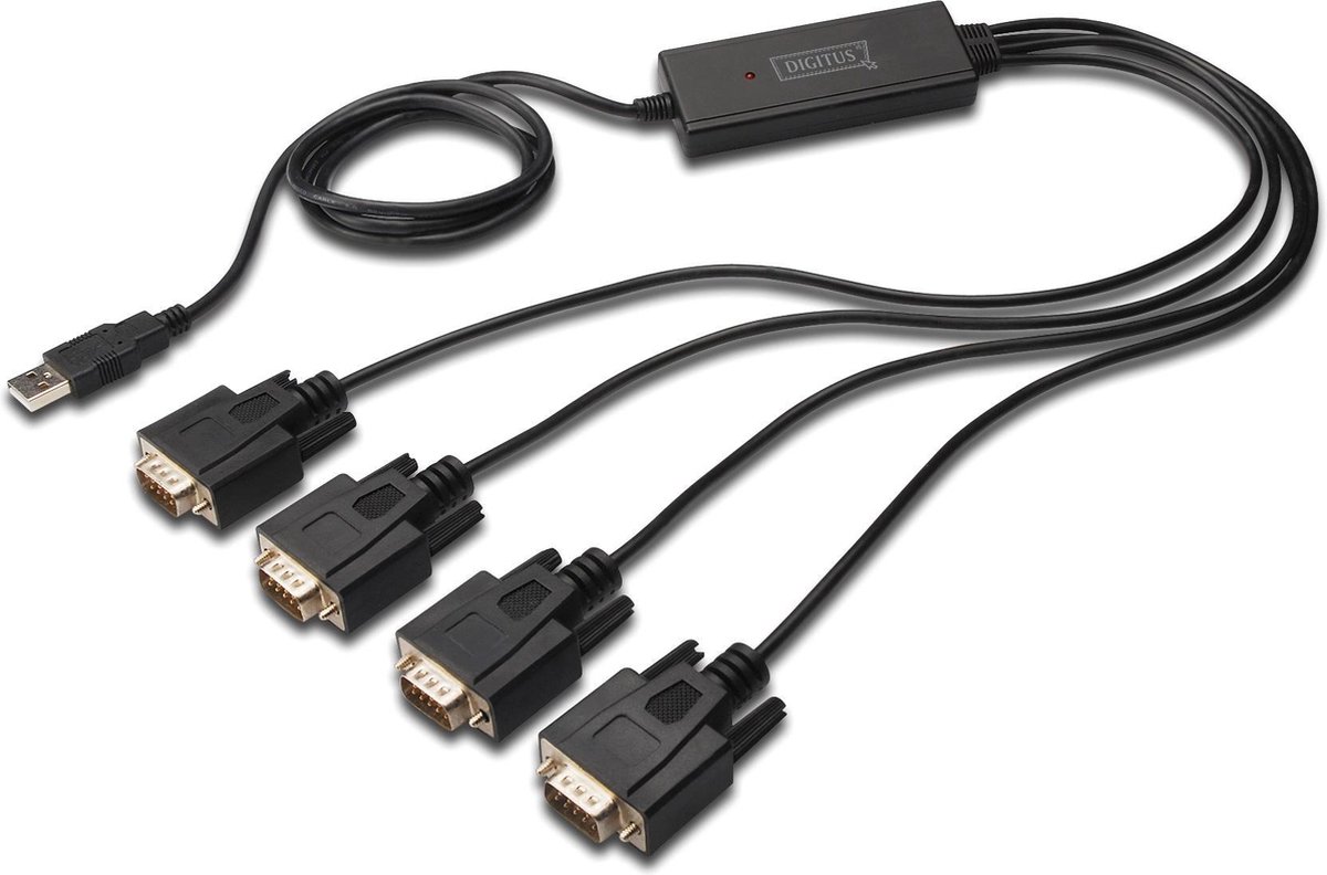 Digitus USB 1.1, Serieel Aansluitkabel [1x USB-A 2.0 stekker - 4x D-sub stekker 9-polig] 1.50 m - Negro