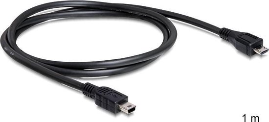 DeLOCK USB 2.0 Aansluitkabel [1x Micro-USB 2.0 B stekker - 1x Mini-USB 2.0 B stekker] 1.00 m Vergulde steekcontacten, UL gecertificeerd - Zwart
