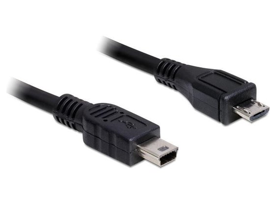 DeLOCK USB 2.0 Aansluitkabel [1x Micro-USB 2.0 B stekker - 1x Mini-USB 2.0 B stekker] 1.00 m Vergulde steekcontacten, UL gecertificeerd - Zwart
