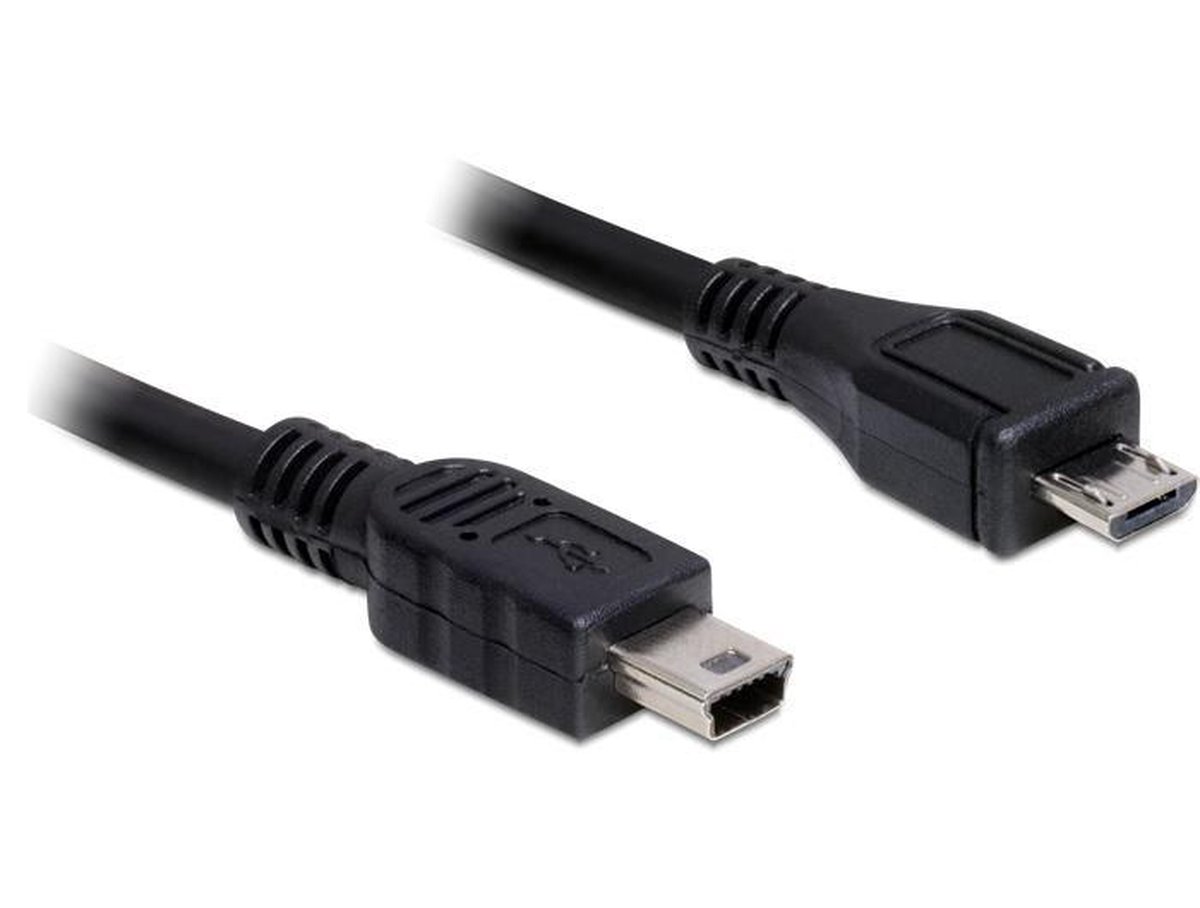 DeLOCK USB 2.0 Aansluitkabel [1x Micro-USB 2.0 B stekker - 1x Mini-USB 2.0 B stekker] 1.00 m Vergulde steekcontacten, UL gecertificeerd - Zwart