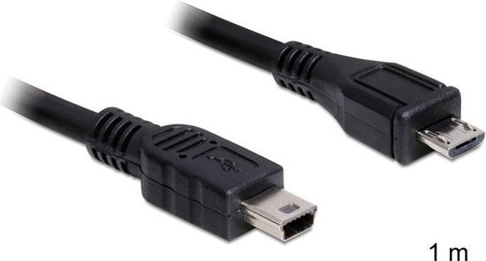 DeLOCK USB 2.0 Aansluitkabel [1x Micro-USB 2.0 B stekker - 1x Mini-USB 2.0 B stekker] 1.00 m Vergulde steekcontacten, UL gecertificeerd - Zwart