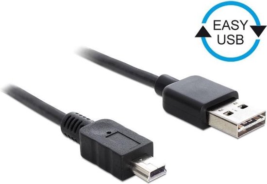 DeLOCK USB 2.0 Aansluitkabel [1x USB-A 2.0 stekker - 1x Mini-USB 2.0 B stekker] 3.00 m Stekker past op beide manieren, Vergulde steekcontacten, UL - Zwart