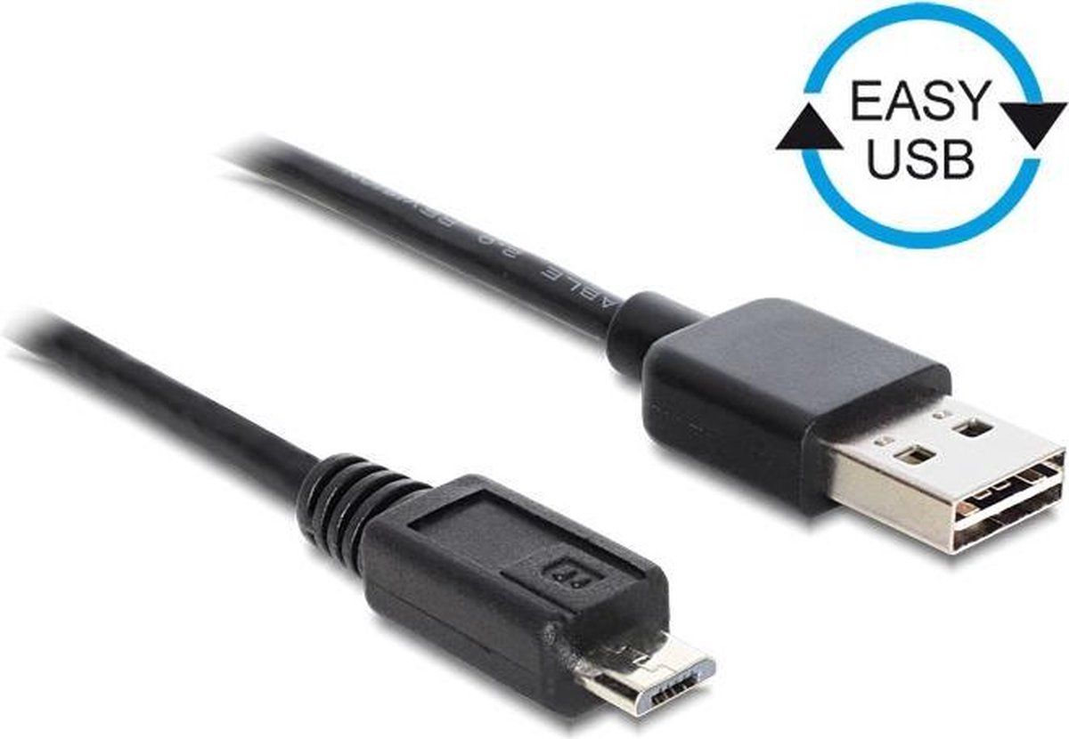 DeLOCK USB 2.0 Aansluitkabel [1x USB-A 2.0 stekker - 1x Micro-USB 2.0 B stekker] 5.00 m Stekker past op beide manieren, Vergulde steekcontacten, UL - Zwart