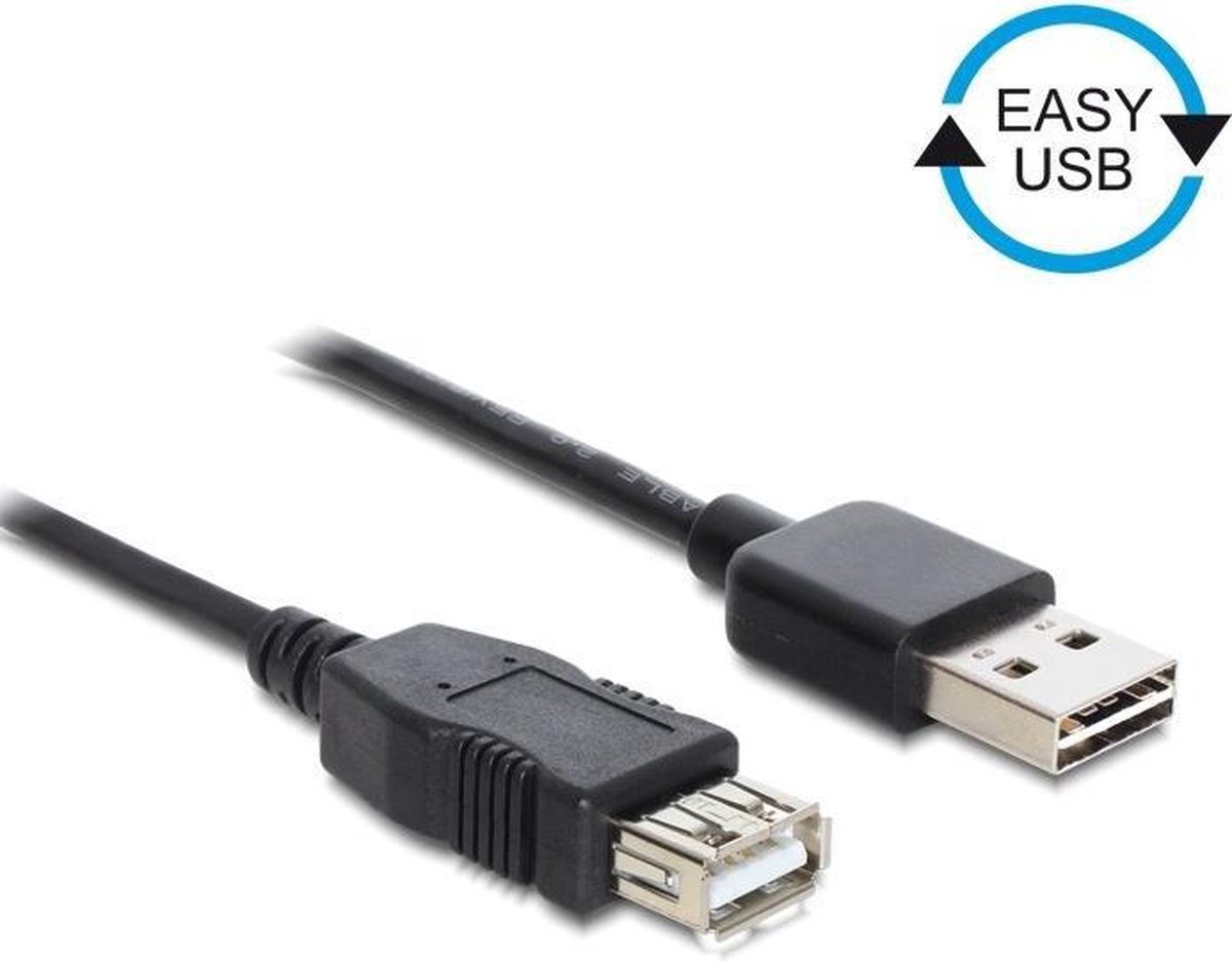 DeLOCK USB 2.0 Aansluitkabel [1x USB-A 2.0 stekker - 1x USB 2.0 bus A] 5.00 m Stekker past op beide manieren, Vergulde steekcontacten, UL gecertificeerd - Zwart