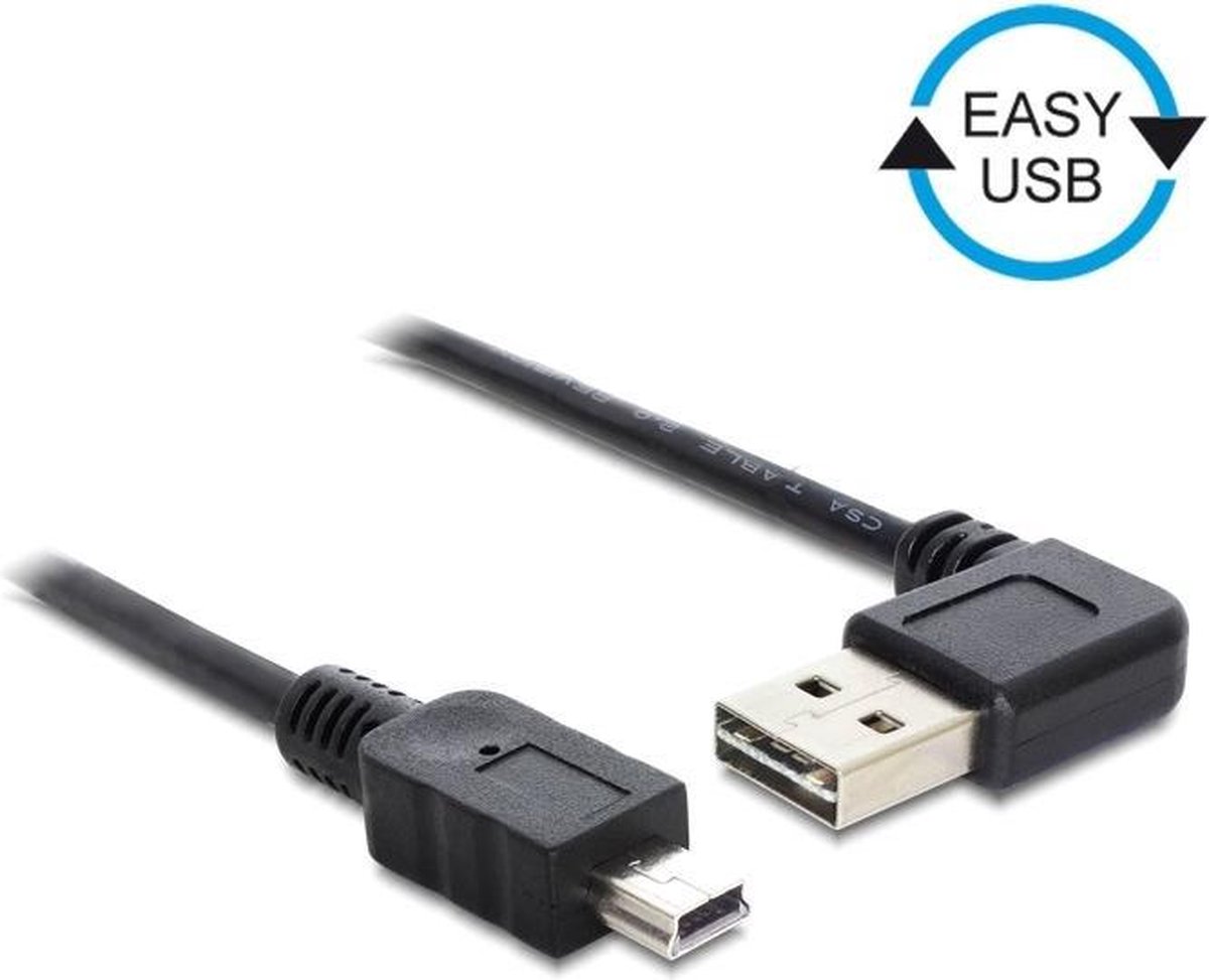 DeLOCK USB 2.0 Aansluitkabel [1x USB-A 2.0 stekker - 1x Mini-USB 2.0 B stekker] 1.00 m Vergulde steekcontacten, UL gecertificeerd - Zwart