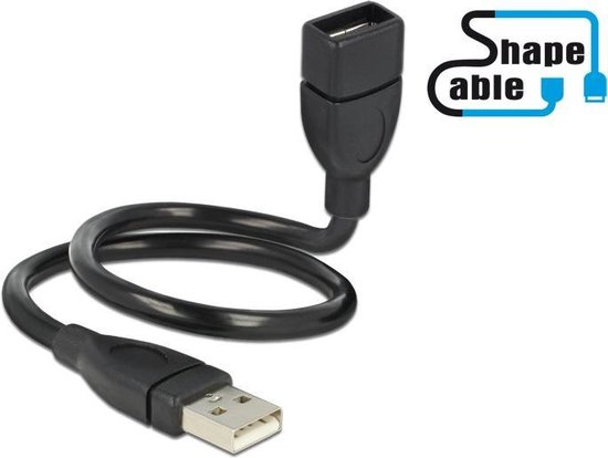 DeLOCK USB 2.0 Aansluitkabel [1x USB-A 2.0 stekker - 1x USB 2.0 bus A] 0.35 m Flexibele zwanenhalskabel - Zwart