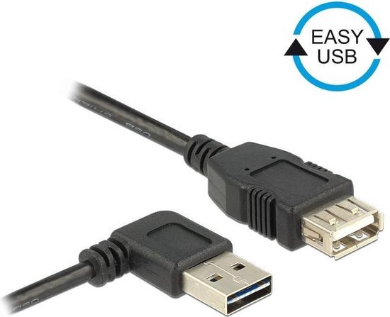 DeLOCK USB 2.0 Verlengkabel Plat haaks [1x USB-A 2.0 stekker - 1x USB 2.0 bus A] 1.00 m Stekker past op beide manieren, Vergulde steekcontacten, UL - Zwart