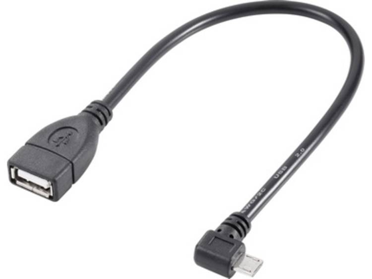 renkforce USB 2.0 Aansluitkabel [1x Micro-USB 2.0 B stekker - 1x USB 2.0 bus A] 10.00 cm Met OTG-functie, Vergulde steekcontacten, UL gecertificeerd - Zwart