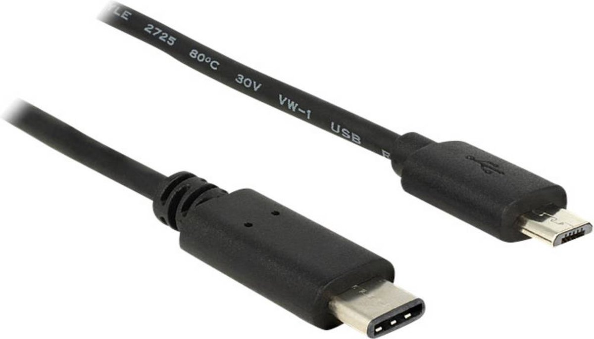 DeLOCK USB 2.0 Aansluitkabel [1x Micro-USB 2.0 B stekker - 1x USB-C stekker] 1.00 m - Zwart