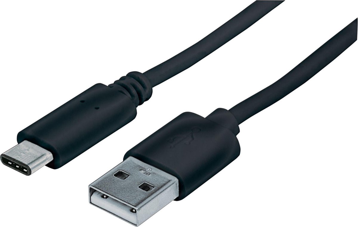 Manhattan USB 2.0 Aansluitkabel [1x USB-C stekker - 1x USB-A 2.0 stekker] 1.00 m UL gecertificeerd - Zwart