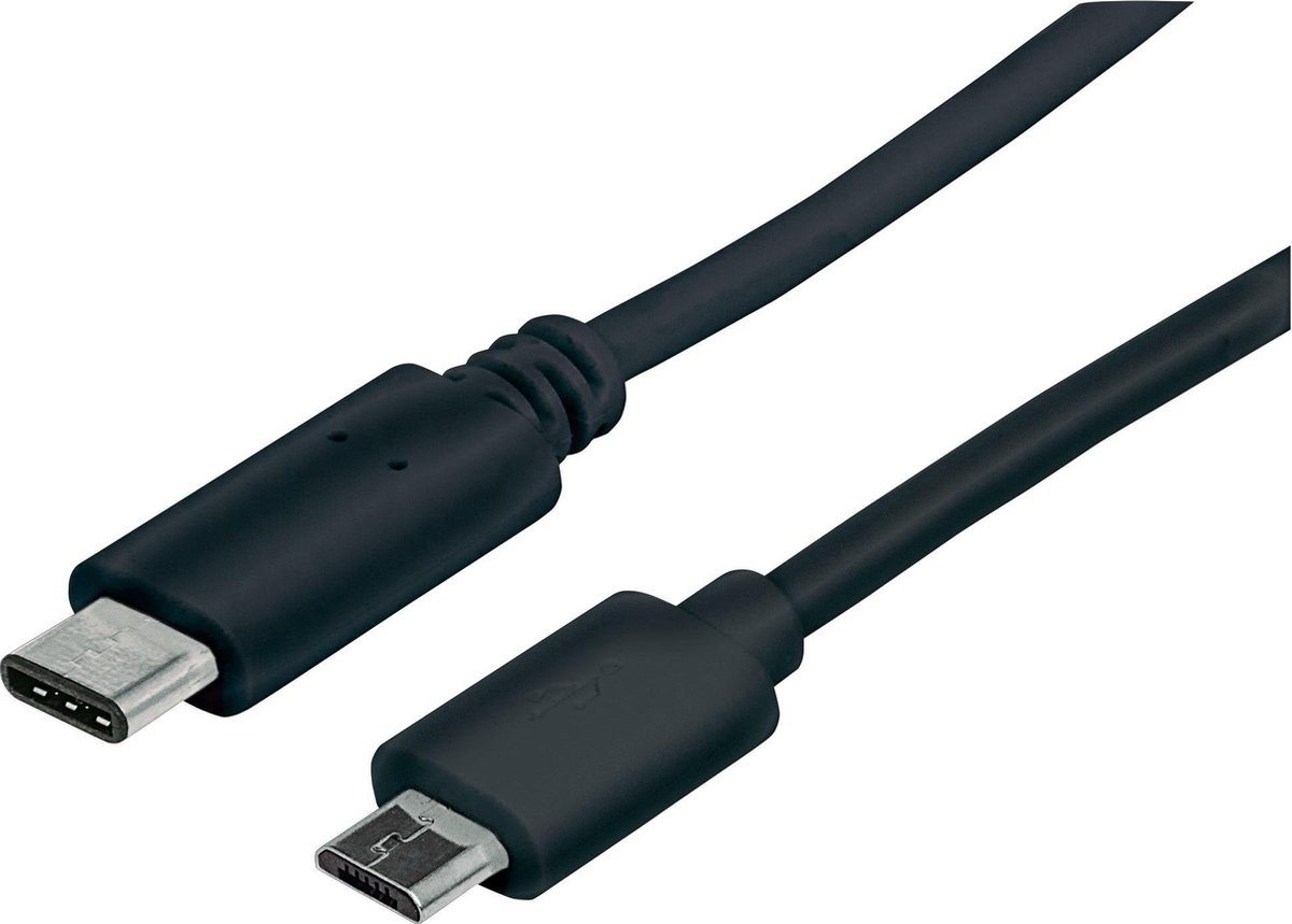 Manhattan USB 2.0 Aansluitkabel [1x USB-C stekker - 1x Micro-USB 2.0 B stekker] 1.00 m UL gecertificeerd - Zwart