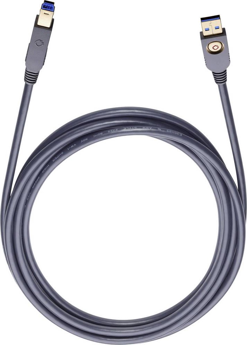 Oehlbach USB 3.0 Aansluitkabel [1x USB 3.0 stekker A - 1x USB 3.0 stekker B] 5.00 m Vergulde steekcontacten - Zwart