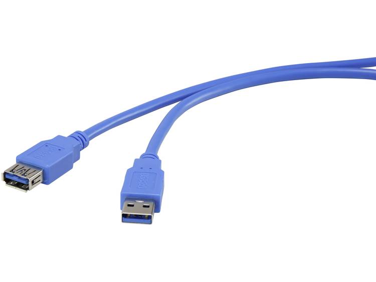 renkforce USB 3.0 Verlengkabel [1x USB 3.0 stekker A - 1x USB 3.0 bus A] 1.80 m Vergulde steekcontacten - Blauw