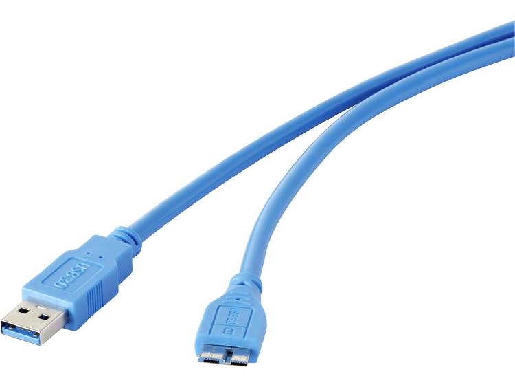 renkforce USB 3.0 Aansluitkabel [1x USB 3.0 stekker A - 1x Micro-USB 3.0 B stekker] 1.80 m Vergulde steekcontacten - Blauw