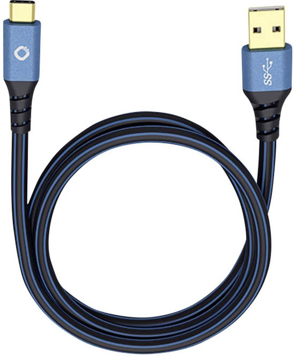 Oehlbach USB Plus C3 USB 3.1 Aansluitkabel [1x USB 3.0 stekker A - 1x USB-C stekker] 0.50 m Vergulde steekcontacten - Blauw