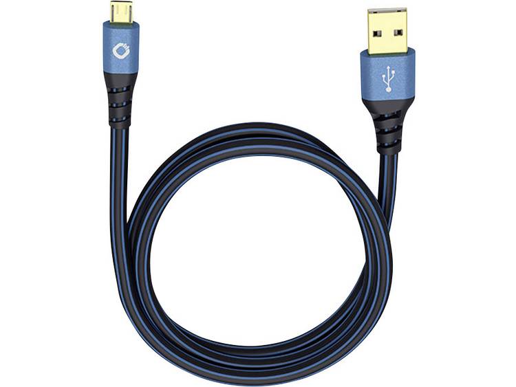 Oehlbach USB Plus Micro USB 2.0 Aansluitkabel [1x USB-A 2.0 stekker - 1x Micro-USB 2.0 B stekker] 5.00 m Vergulde steekcontacten - Blauw