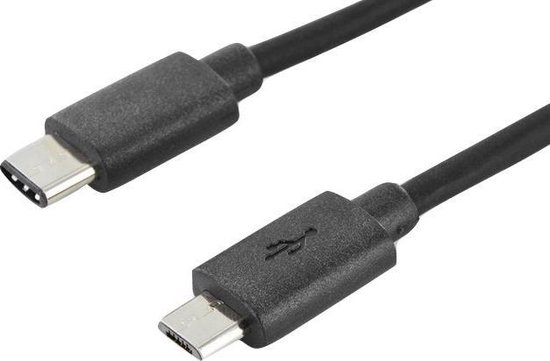 Digitus USB 2.0 Aansluitkabel [1x USB-C 2.0 stekker - 1x Micro-USB 2.0 B stekker] 1.80 m Rond, Stekker past op beide manieren, Afgeschermd (dubbel) - Zwart