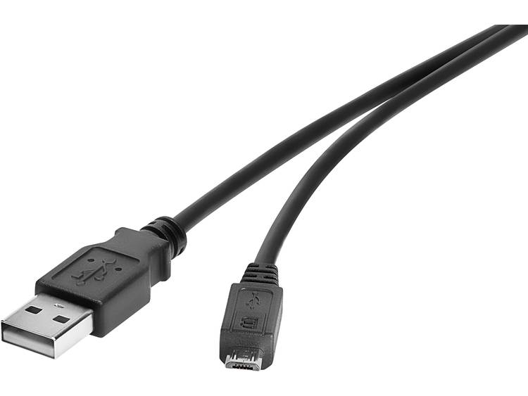 renkforce USB 2.0 Aansluitkabel [1x USB-A 2.0 stekker - 1x Micro-USB 2.0 B stekker] 3.00 m Vergulde steekcontacten - Zwart