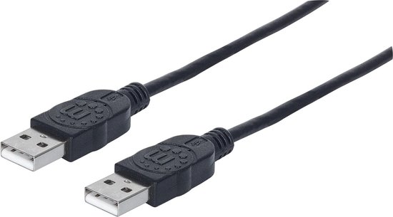 Manhattan USB 2.0 Aansluitkabel [1x USB-A 2.0 stekker - 1x USB-A 2.0 stekker] 1.00 m Folie afscherming, UL gecertificeerd, Vergulde steekcontacten - Zwart