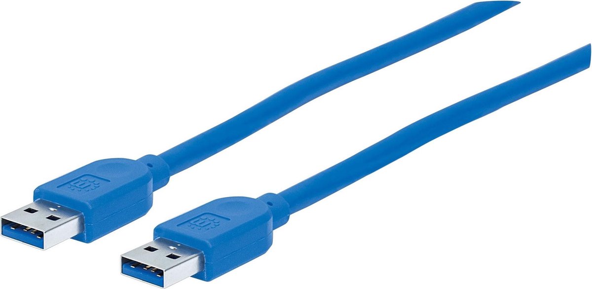 Manhattan USB 3.0 Aansluitkabel [1x USB 3.0 stekker A - 1x USB 3.0 stekker A] 1.80 m Folie afscherming, UL gecertificeerd, Vergulde steekcontacten - Blauw