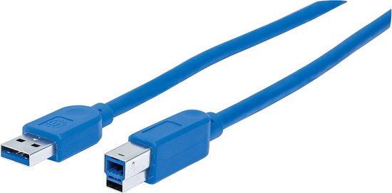 Manhattan USB 3.0 Adapterkabel [1x USB 3.0 stekker A - 1x USB 3.0 stekker B] 0.50 m Folie afscherming, UL gecertificeerd, Vergulde steekcontacten - Blauw