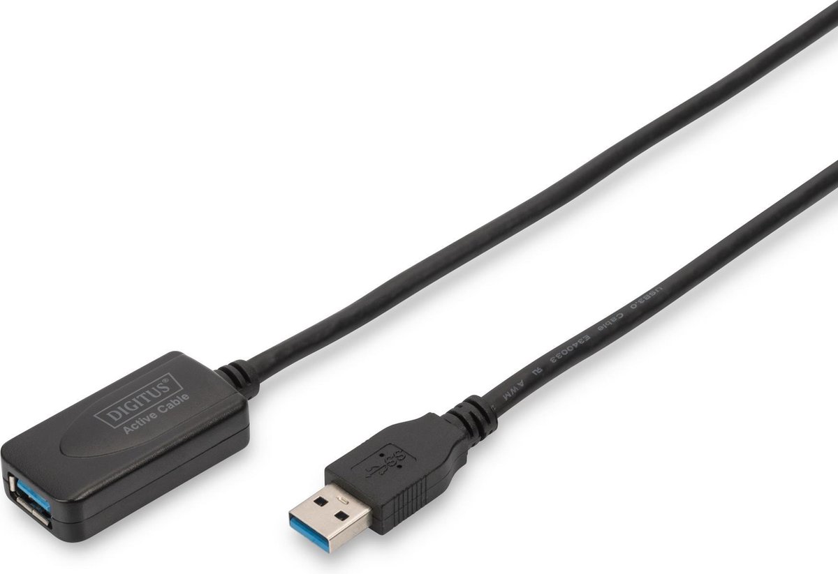 Digitus USB 3.0 Verlengkabel [1x USB 3.0 stekker A - 1x USB 3.0 bus A] 5.00 m Met verlengkabel - Zwart