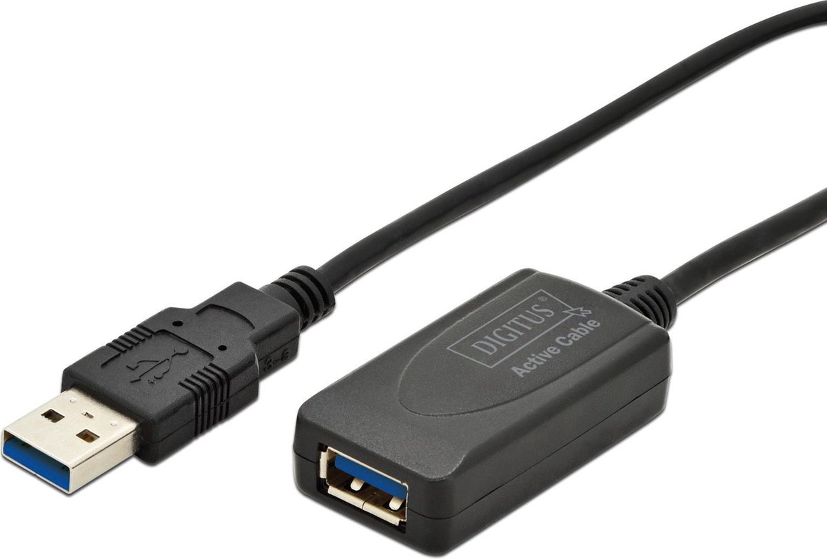 Digitus USB 3.0 Verlengkabel [1x USB 3.0 stekker A - 1x USB 3.0 bus A] 5.00 m Met verlengkabel - Zwart