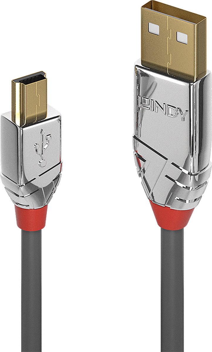 Lindy USB 2.0 Aansluitkabel [1x USB-A 2.0 stekker - 1x Mini-USB 2.0 B stekker] 5.00 m - Grijs