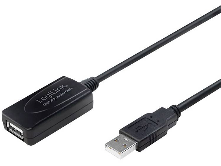 LogiLink USB 2.0 Aansluitkabel [1x USB-A 2.0 stekker - 1x USB 2.0 bus A] 10.00 m - Zwart