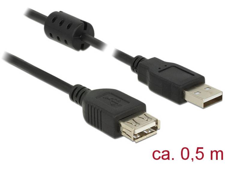 DeLOCK USB 2.0 Verlengkabel [1x USB-A 2.0 stekker - 1x USB 2.0 bus A] 0.50 m Met Ferrietkern - Zwart