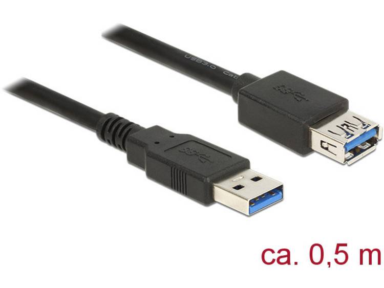 DeLOCK USB 3.0 Verlengkabel [1x USB 3.0 stekker A - 1x USB 3.0 bus A] 0.50 m Vergulde steekcontacten - Zwart