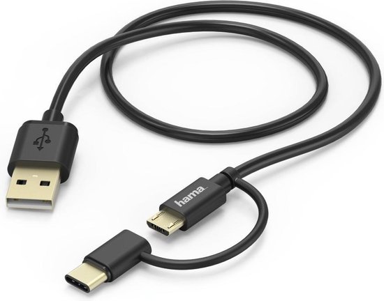 Hama USB 2.0 Aansluitkabel [1x USB-A 2.0 stekker - 1x Micro-USB 2.0 B stekker, USB-C stekker] 1.00 m - Zwart