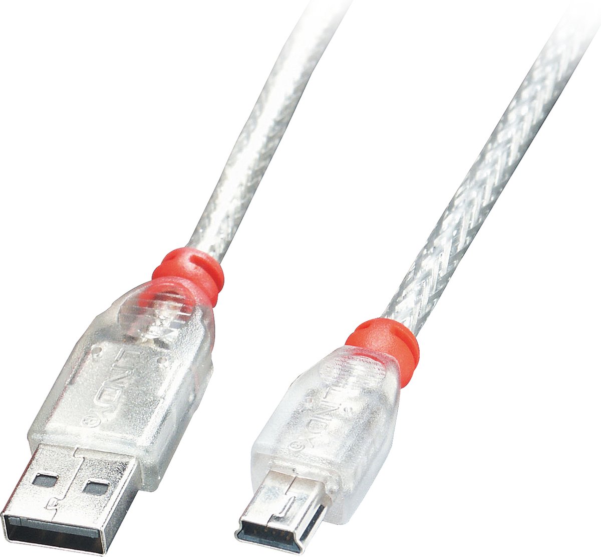 Lindy USB 2.0 Aansluitkabel [1x USB-A 2.0 stekker - 1x Mini-USB 2.0 B stekker] 5.00 m Transparant
