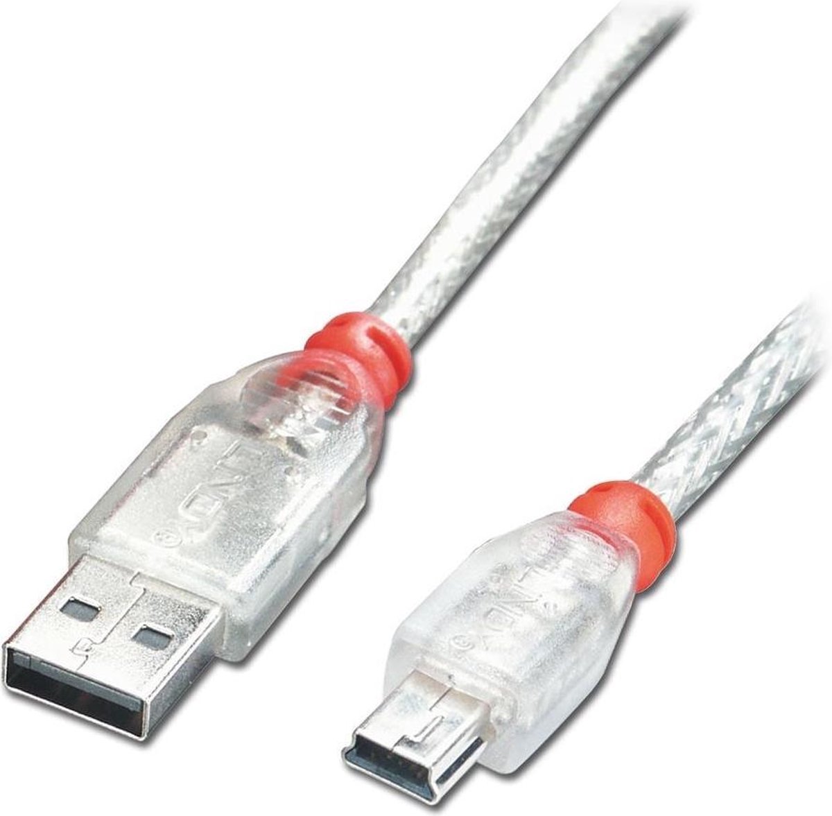 Lindy USB 2.0 Aansluitkabel [1x USB-A 2.0 stekker - 1x Mini-USB 2.0 B stekker] 5.00 m Transparant