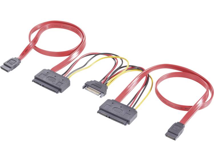 renkforce Harde schijf Y-kabel [2x SATA-bus 7-polig, SATA-stroomstekker - 2x SATA-combi-bus 15+7-polig] 0.50 m - Rood