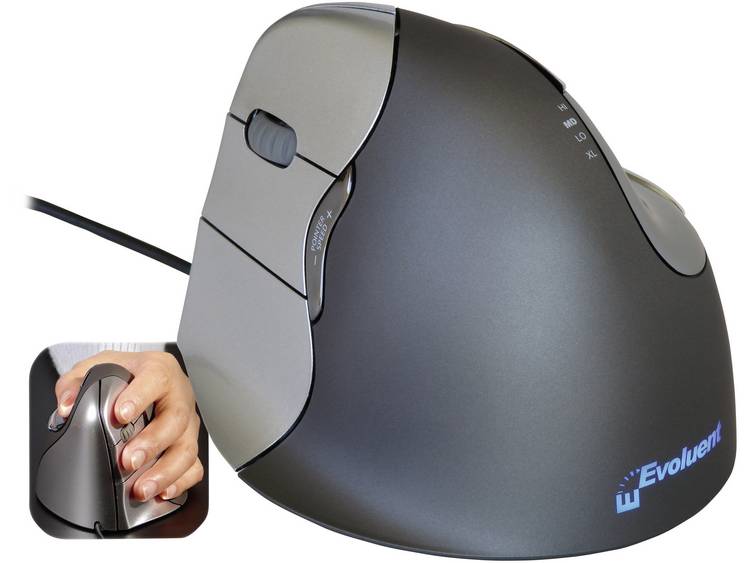 Evoluent Vertical Mouse 4 VM4L Linkshandige mensen Ergonomische muis Optisch Ergonomisch Grijs, Zilver - Zwart