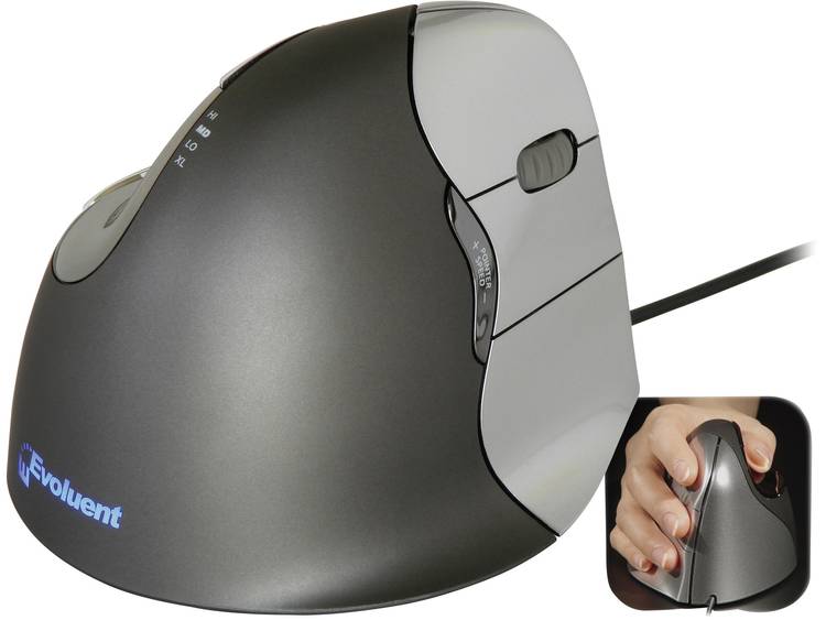 Evoluent Vertical Mouse 4 VM4R Ergonomische muis Kabelgebonden Optisch Ergonomisch, Zilver - Zwart