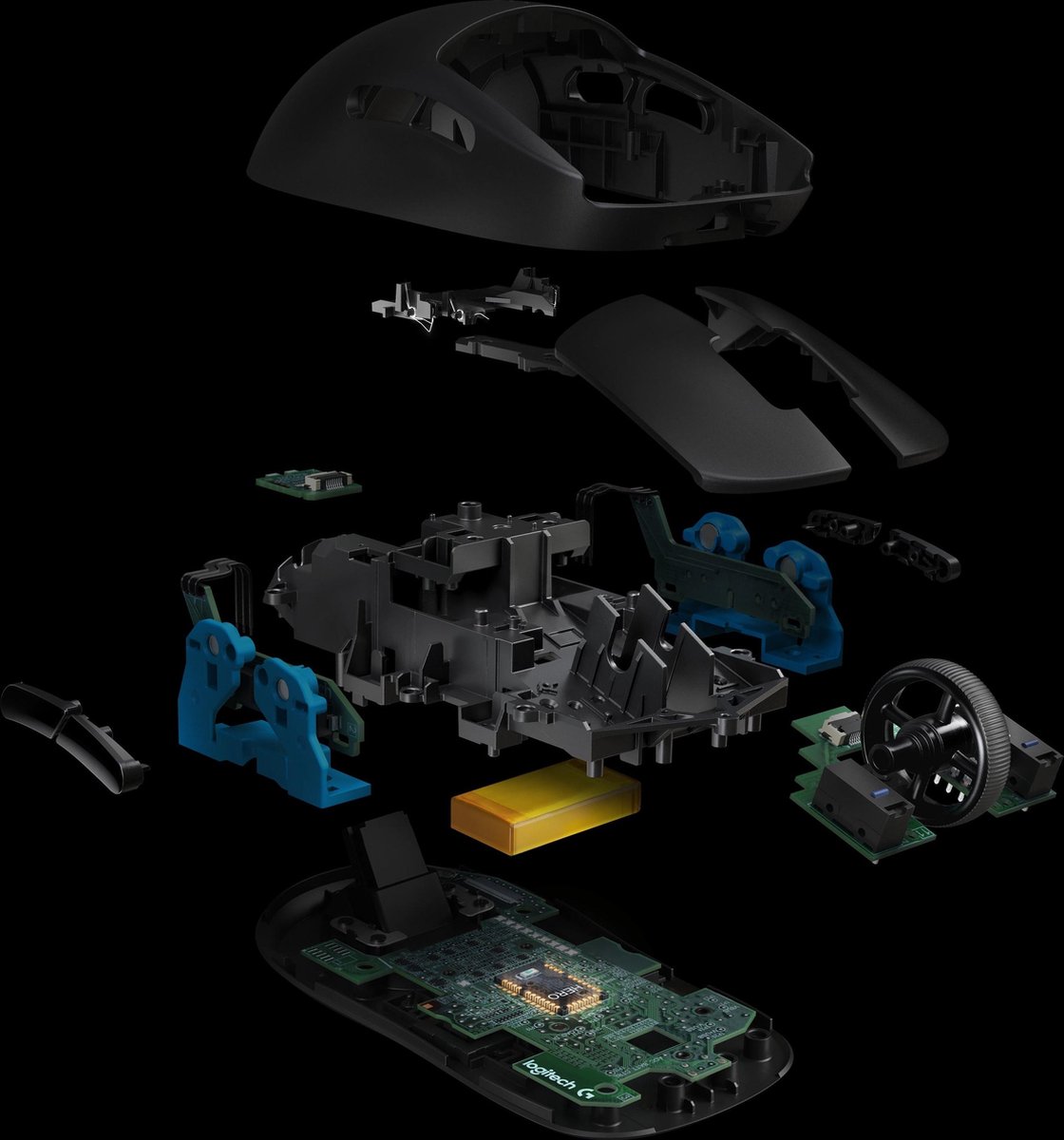 Logitech G Pro Gaming-muis Radiografisch Optisch Verlicht, Verwisselbaar zijpaneel, Afneembare kabel - Zwart